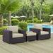 Modway Convene 3-Piece Aluminum and Rattan Patio Sofa Set in Beige/Espresso