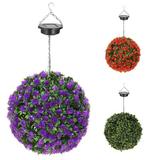 iMounTEK Halloween Solar Powered LED Artificial Topiary Ball Artificial Rose Topiary Ball Christmas Hanging Ornament for Outdoor Lawn Patio Decor