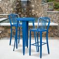 Flash Furniture Commercial Grade 2 Pack 30 High Blue Metal Indoor-Outdoor Barstool with Vertical Slat Back