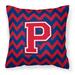 Letter P Chevron Yale Blue and Crimson Fabric Decorative Pillow
