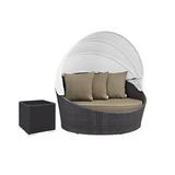 2 Piece Patio Furniture Set with Canopy Patio Daybed and End Table in Espresso Wicker