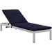 Shore Outdoor Patio Aluminum Chaise with Cushions Silver Navy