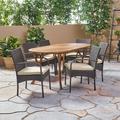 Nathan Outdoor 7 Piece Acacia Wood and Stacking Wicker Dining Set Teak Multi Brown Cream