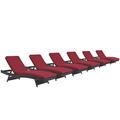 Modern Contemporary Urban Design Outdoor Patio Balcony Chaise Lounge Chair ( Set of 6) Red Rattan