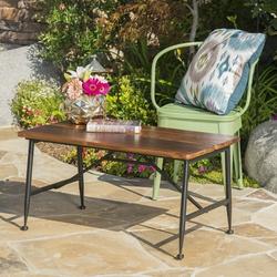 Cascada Outdoor Industrial Acacia Wood Coffee Table with Iron Accents Antique Finish Black