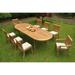 Teak Dining Set: 8 Seater 9 Pc: 117 Double Extensions Oval Dining Table & 6 Armless & 2 Arm/Captain Arbor Stacking Chairs Outdoor Patio Grade-A Teak Wood WholesaleTeak #WMDSAB65