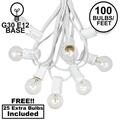 100 Foot G30 Outdoor Patio String Lights with 125 Clear Globe Bulbs â€“ Indoor Outdoor String Lights â€“ Market Bistro CafÃ© Hanging String Lights â€“ C7/E12 Base - White Wire
