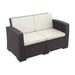 Luxury Commercial Living 55 Brown Outdoor Patio Loveseat with Natural Beige Sunbrella Cushion