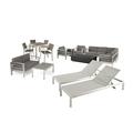 Gannon Outdoor 16 Piece Aluminum Estate Collection with Fire Pit and Wicker Top Dining Table Silver Gray Khaki Dark Gray