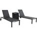Hanover Windham 3-Piece Chaise Lounge Set featuring a 40 000 BTU Column Fire Pit with Glass Burner Enclosure Gray Frame/Gray Sling