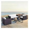 Crosley Biscayne 5 Piece Wicker Patio Fire Pit Sofa Set in Brown and White