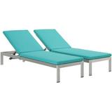 Modern Contemporary Urban Design Outdoor Patio Balcony Chaise Lounge Chair ( Set of 2) Blue Aluminum