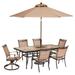 Hanover Fontana 7 Pcs Aluminum Outdoor Dining Set with Tile-top Table Tan