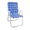 Lawn Chair USA - Classic Folding Aluminum Webbed Chair - Durable Portable and Comfortable Outdoor Chair - Ideal for Camping Sports and Concerts - Blue and White with White arms