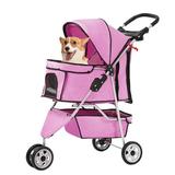 BestPet Dog Stroller Pet Stroller Cat Stroller for Medium Small Dogs Foldable Travel 3 Wheels Waterproof Puppy Stroller Pink