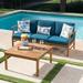 Bodhi Outdoor 3 Seater Acacia Wood Sofa and Table Set with Cushions Teak Blue