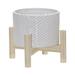 Sagebrook Home 6 Ceramic Chevron Planter With Wood Stand White Round Ceramic Contemporary 6 L X 6 W X 6 H Chevron