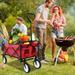 Outdoor Rolling Wagon Utility Cart Wagons Grocery Cart with Wheels Garden Cart with Adjustable Handle Beach Cart with 2 Mesh Cup Holders for Outdoor Beaches Gardens Parks Shopping S10485