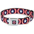 Marvel Comics Pet Collar Dog Collar Metal Seatbelt Buckle Captain America Shield Repeat Navy 15 to 24 Inches 1.0 Inch Wide