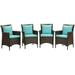 Modway Conduit 17 Rattan Patio Dining Armchair in Brown/Turquoise (Set of 4)