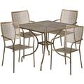 Flash Furniture Commercial Grade 35.5 Square Gold Indoor-Outdoor Steel Patio Table Set with 4 Square Back Chairs