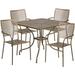 Flash Furniture Commercial Grade 35.5 Square Gold Indoor-Outdoor Steel Patio Table Set with 4 Square Back Chairs