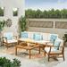 Outdoor 6 Seater Finished Acacia Wood Sofa and Club Chair Set with Cushions Teak Cream