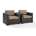 Crosley Furniture Biscayne Fabric Patio Arm Chair in Brown/Mocha (Set of 2)