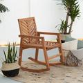 Walker Edison Outdoor Patio Rocking Chair with Chevron Design Brown