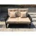 Outdoor Resin Brown Wicker and Powder-Coated Rust-Free Aluminum Loveseat with Cushions- Bronze & Tan