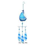 CoTa Global Blue Sailboat Hanging Sea Glass Wind Chime 27.36 Inch Nautical Glass Windchime Outdoor Decor for a Harmonic Porch Patio & Garden Unique Beach Art Indoor Wind Chime Window Mobile