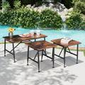 Cascada Outdoor Industrial Acacia Wood Coffee and Accent Table Set with Iron Accents Set of 3 Tables Antique Finish Black