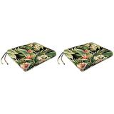 Jordan Manufacturing 17 x 19 Cypress Midnight Black Leaves Rectangular Outdoor Chair Pad Seat Cushion with Ties (2 Pack)