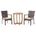 GDF Studio Heminger Outdoor Acacia Wood and Wicker 3 Piece Bistro Set with Cushions Teak Brown and Beige