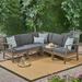 Danielle Outdoor 5 Piece Acacia Wood Sectional Sofa Set Gray and Dark Gray