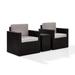 Crosley Palm Harbor 3-Piece Outdoor Wicker Conversation Set-Color:Brown Style:Gray Cushions-2-Swivel Chairs & Side Table