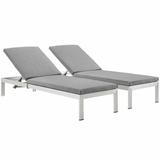 Modway Shore Fabric Patio Chaise Lounge Chairs in Silver/Gray (Set of 2)