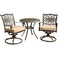 Cambridge Seasons 3-Piece Tan Bistro Dining Set Two Aluminum Swivel Rockers 32 in. Round Table