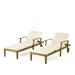 Daisy Outdoor Teak Acacia Wood Chaise Lounge with Cream Cushion Set of 2