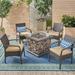 Capitan Outdoor 5 Piece Wicker Chat Set with Stone Finished Fire Pit Brown Tan Stone