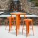 Flash Furniture Commercial Grade 23.75 Square Orange Metal Indoor-Outdoor Bar Table Set with 2 Square Seat Backless Stools