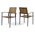 Jaliyah Outdoor Wood and Iron Dining Chair Set of 2 Teak and Black Finish