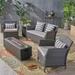 Anton Outdoor 5 Piece Wicker Chat Set with Iron Fire Pit and Tank Holder Gray Silver Dark Gray