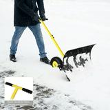 UBesGoo Snow Pusher with Multi-Angle Heavy Duty Large Blade Plow Shovels& Height Adjustable Handle for Doorway Driveway or Pavement Clearing