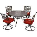 Hanover Traditions 5-Piece Outdoor Dining Set with Round Cast-Top Table and 4 Swivel Rockers