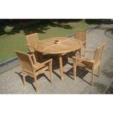 Teak Dining Set:4 Seater 5 Pc -48 Round Table And 4 Lua Stacking Arm Chairs Outdoor Patio Grade-A Teak Wood WholesaleTeak #WMDSLU4