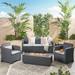 Alexa Outdoor 5 Piece Wicker Print Chat Set with Fire Pit and Tank Holder Charcoal Light Gray Dark Gray