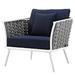 Contemporary Modern Urban Designer Outdoor Patio Balcony Garden Furniture Side Dining Armchair Chair Aluminum Fabric Navy Blue White