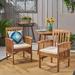 Frederic Outdoor Acacia Wood Dining Chair with Cushions Set of 2 Brown Patina Cream