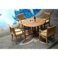 Teak Dining Set:4 Seater 5 Pc Grade-A Teak Wood Dining Set - 48 Round Butterfly Folding Table And 4 Giva Captain / Arm Chairs Outdoor Patio Grade-A Teak Wood WholesaleTeak #WMDSGV2